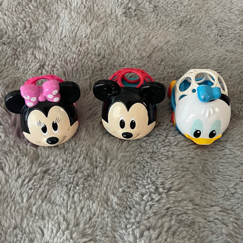 Disney Oball Baby Toys Rattle Teethers Ball Car Mickey Minnie Mouse Donald LOT